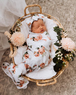 Load image into Gallery viewer, Jersey Cotton Wrap And Topknot Set - Rosebud