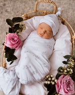 Load image into Gallery viewer, Jersey Cotton Wrap and Beanie Set - Silver Gum