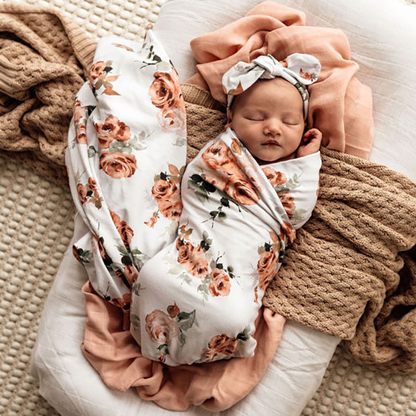 Jersey Cotton Wrap And Topknot Set - Rosebud