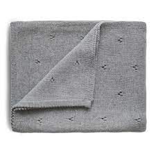 Knitted Pointelle Baby Blanket (Gray Melange) - The Little Je'EL.Co
